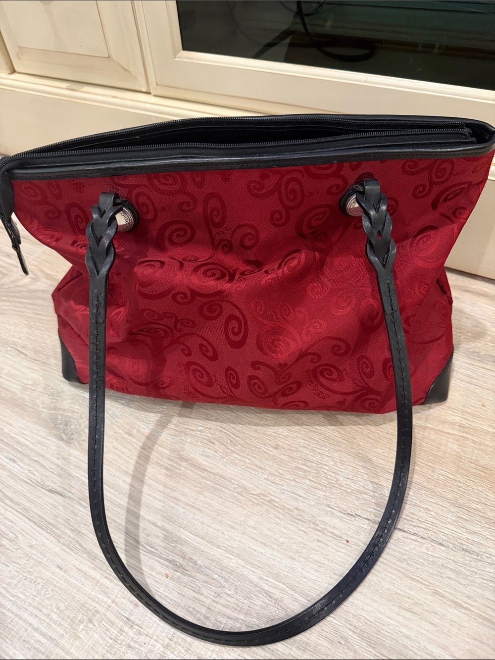 Brighton Red Shoulder Tote with Black Straps and Heart Charm - Picture 3 of 3